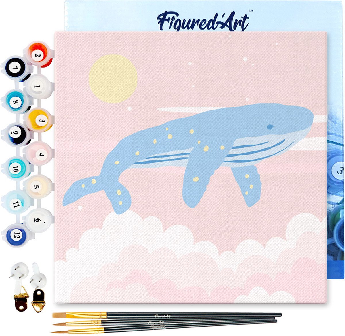 FiguredArt Mini Schilderen op Nummer Volwassenen 20x20cm met lijst Bultrug walvis - Klein Formaat Creatieve Hobby Kit DIY Art Nummer Compleet